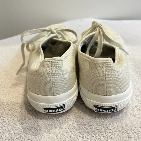 Superga Women Ivory Canvas Classic Sneaker 39.5/8 2750 Cotu Flat Shoe *Run Small - Picture 6 of 11